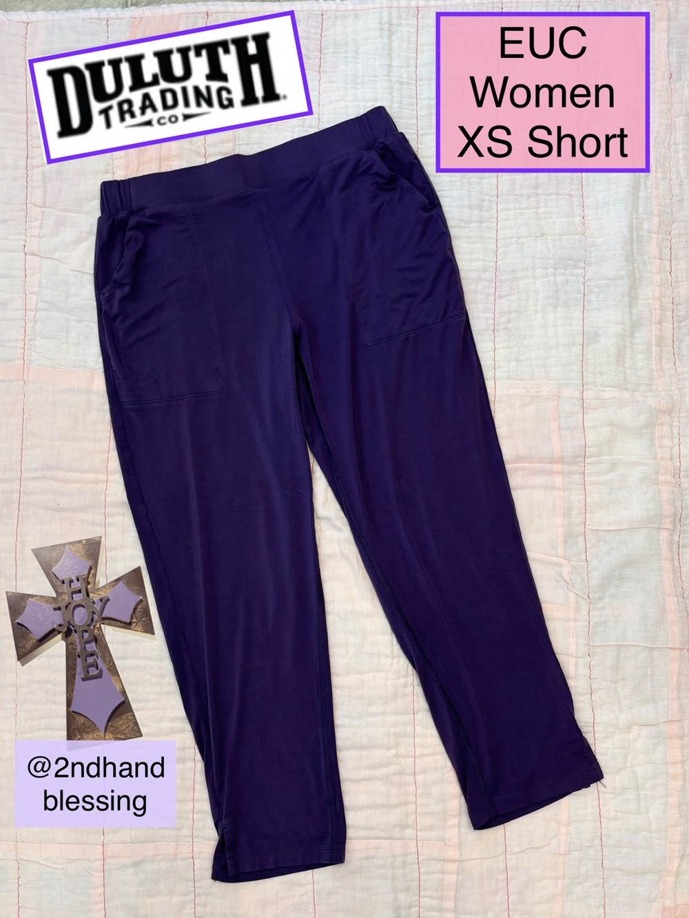EUC Duluth Trading Dang Soft Tapered Ankle Pants Women XS Short, Purple Pockets